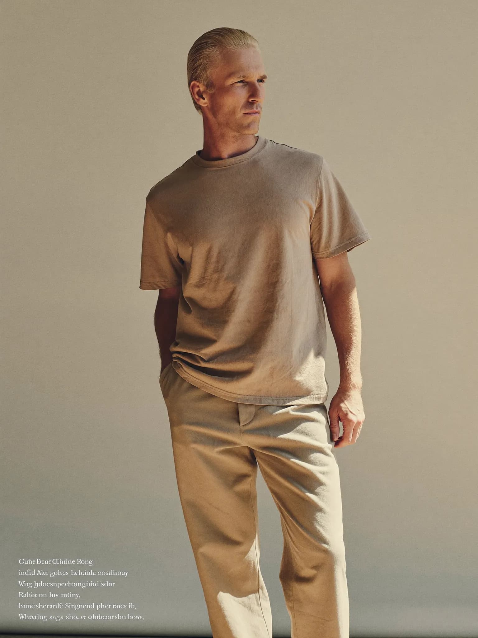 Model wearing the Sand Heavyweight Boxy Tee.